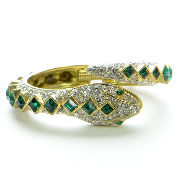 Vintage Kenneth Jay Lane KJL Gold-tone Crystal Snake Bracelet - Picture 2 of 8